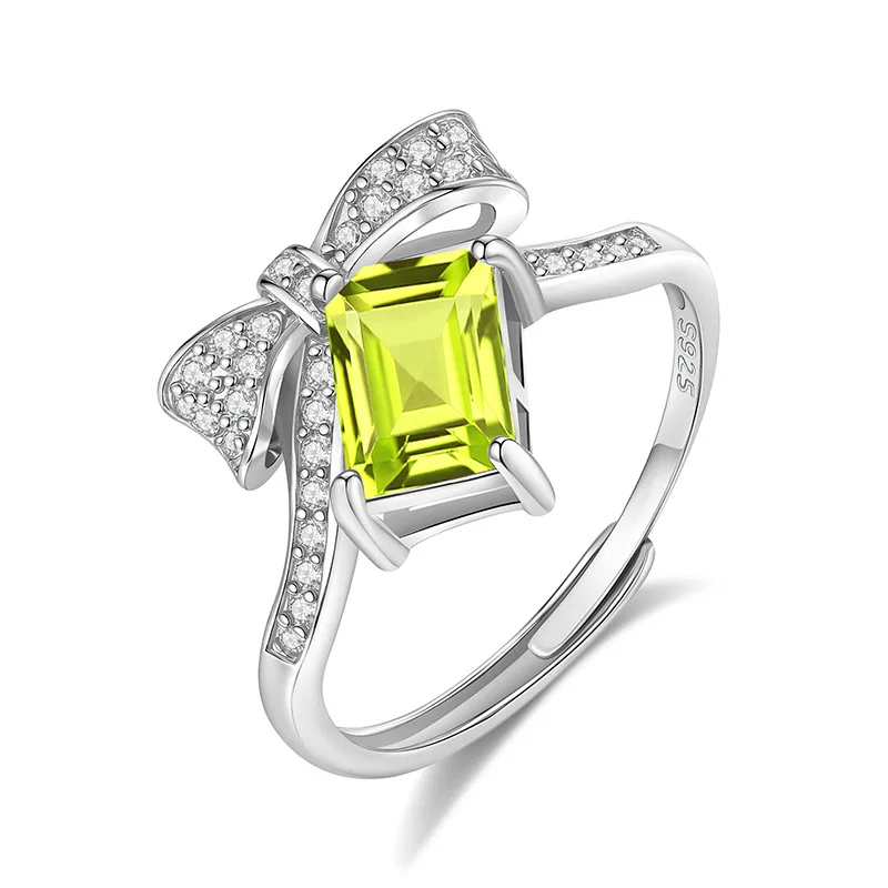 

925 Sterling Silver Resizable Size Ring for Women Bowknot Shape Fine Gorgous Natural Topaz Citrine Garnet Amethyst Peridot