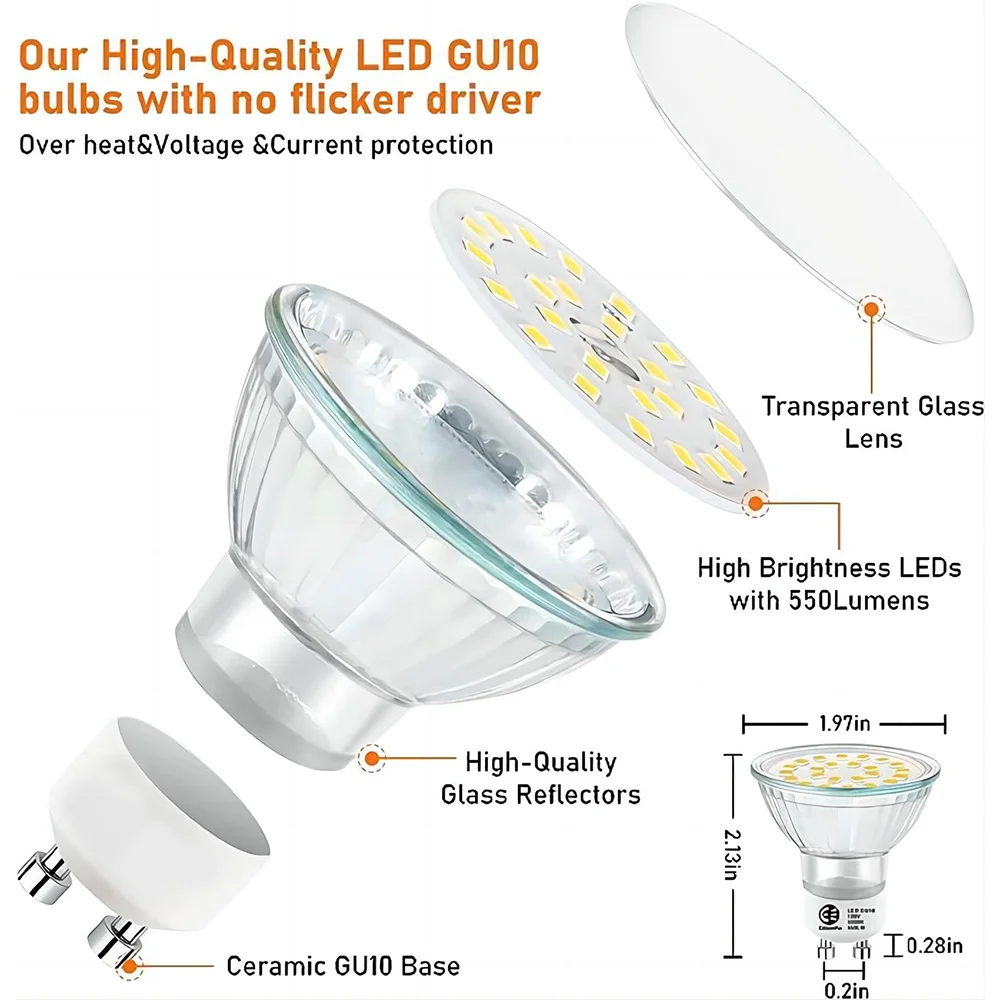 LED 전구, LED 스포트라이트, LED 램프, Smd 컵, Gu10, 21LED, 유리 커버, 스포트라이트, 3W, 5W