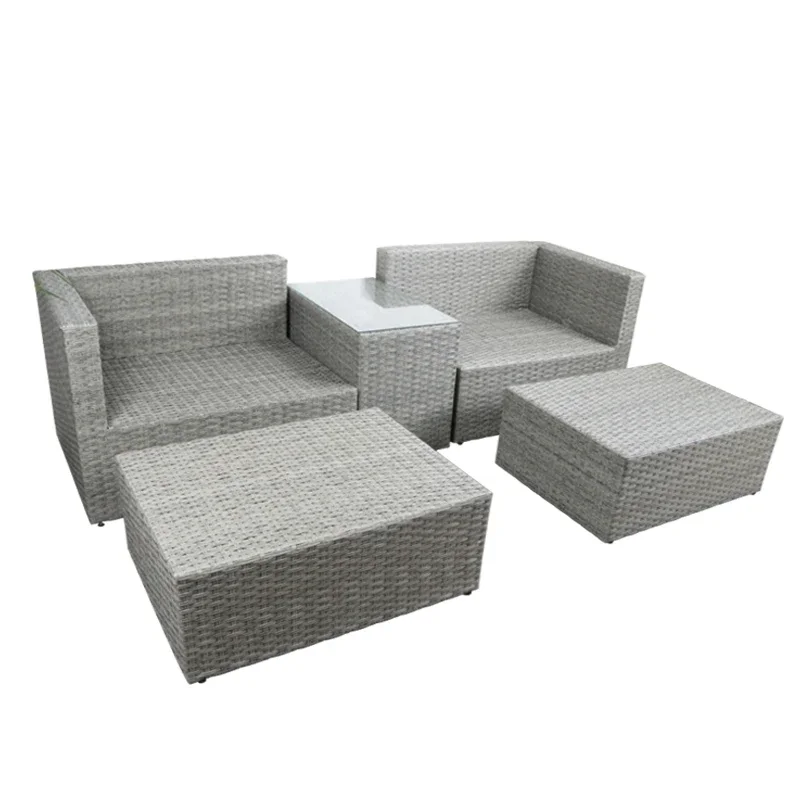 Hot Sale Patio Garden Furniture 4 Seater or 5 Seater Rattan Outdoor Sofa Set Black Waterproof Party Seat
