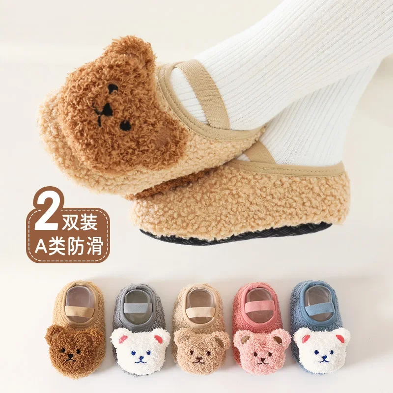 Floor socks baby shoes with thick velvet anti slip soft sole learning walk pure cotton newborn zapatos bebe toddler shoes girl