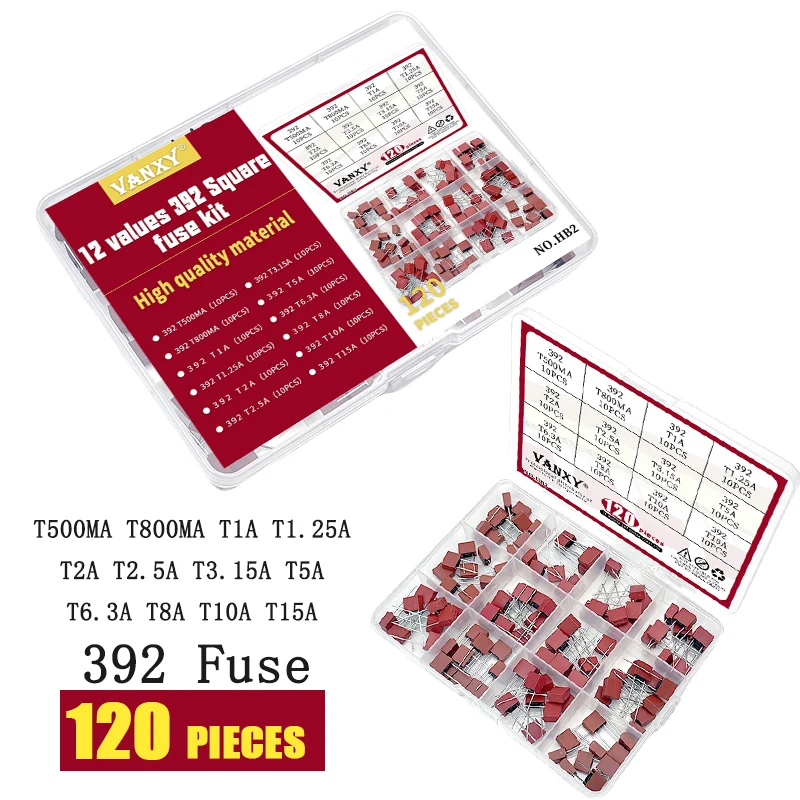 정수기 TV 보드용 원형 퓨즈 382, 250V 392 사각형 퓨즈, 느린 블로우 T500mA, T1A, 2A, 2.5A, T3.15A, 4A, 5A, 6.3A, 8A, 10A, 20 개