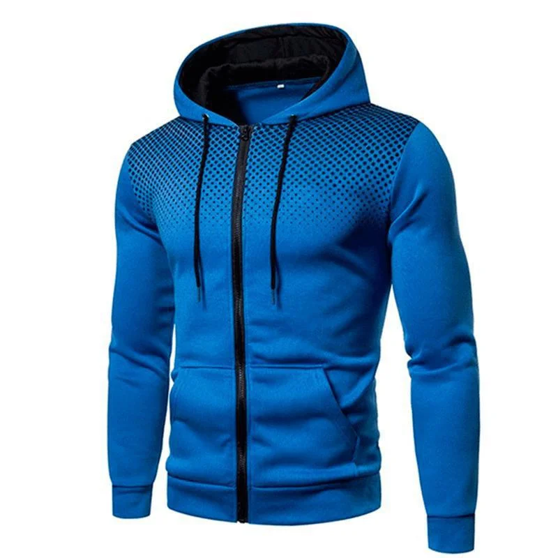 Men's Zip Up Hoodie wave point Print Hooded Sweatshirt Outdoor Casual Slim Fit Men Spring Autumn Zipper cardigan tops