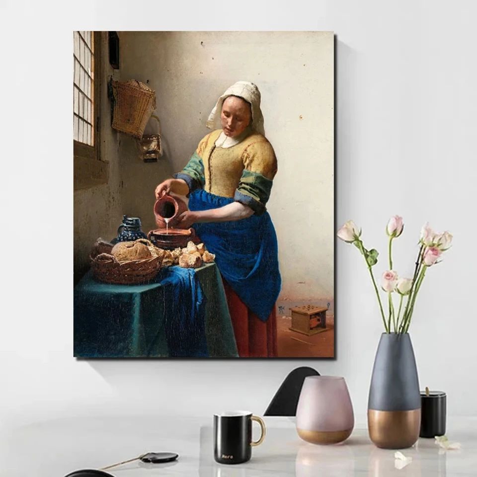 DIY 5D diamentowa malowanie Milkmaid pełna diamentowa mozaika krzyż zestaw do szycia Johannes Vermeer obraz dekoracyjny do domu rękodzieła