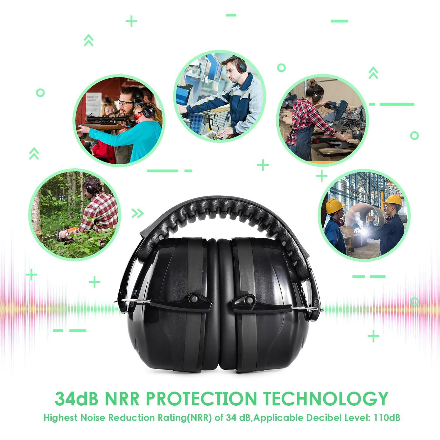 O ruído que cancela os defensores da orelha adulto, muff da orelha de snr 32db, sobre o earmuff da proteção auditiva para fotografar, industrial,