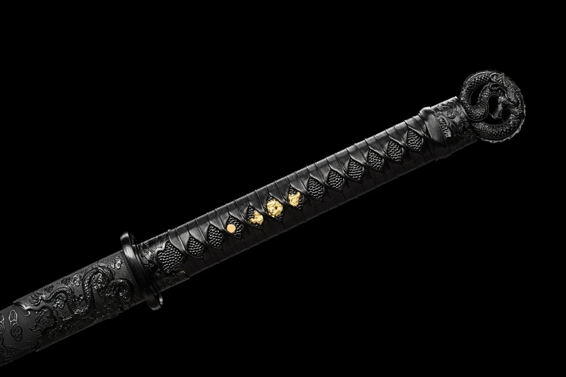 Functional Handmade Chinese KungFu Real Sword High Carbon Steel Blade Tang Dynasty Saber Black Dragon WuShu Battle Jian view 3