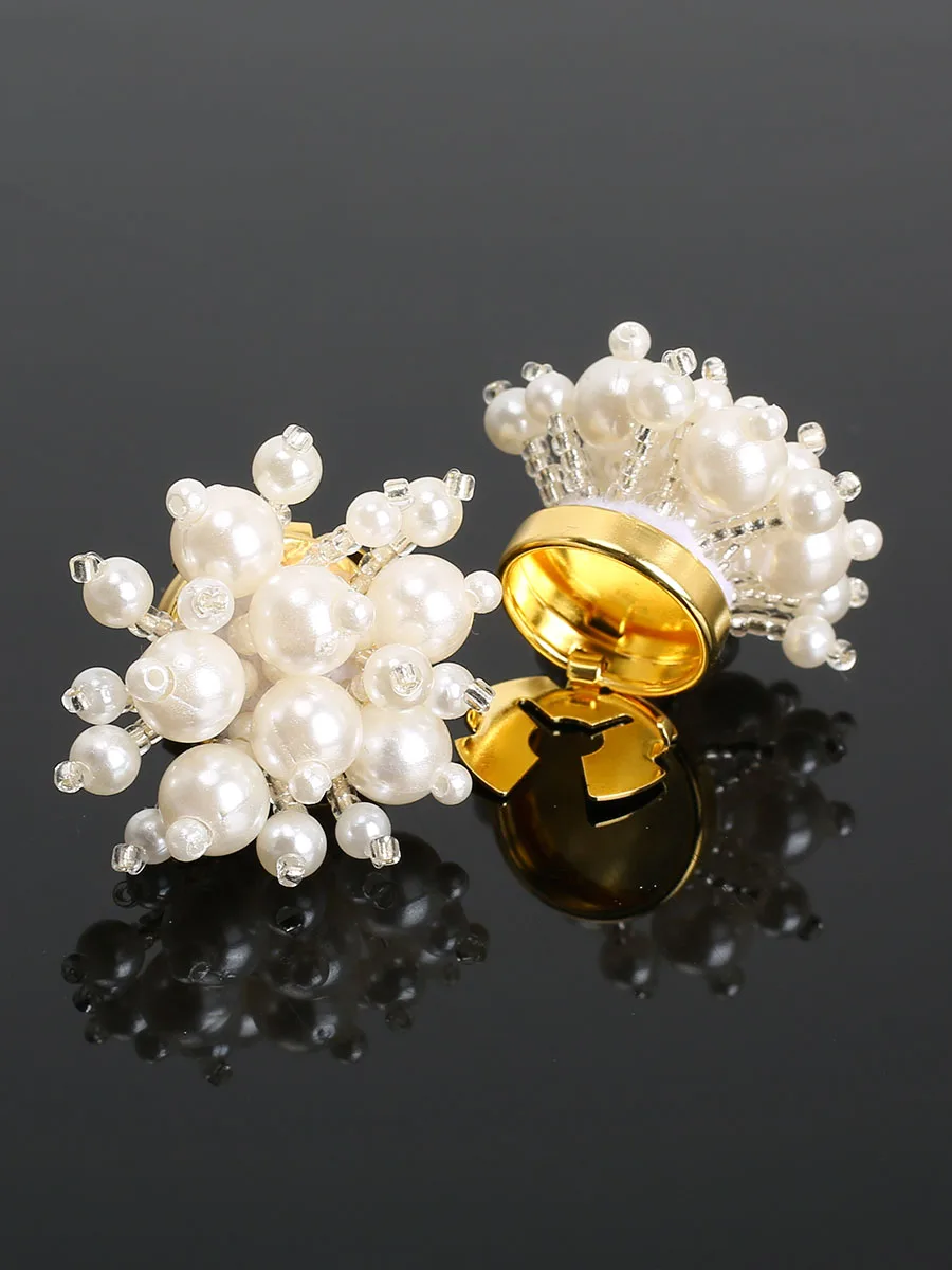 

2pcs Button Covers for Shirt Imitation Pearls Metal Cufflink Women Men Accessorie Fashion Sleeve Button Clip No Sewing Cufflinks