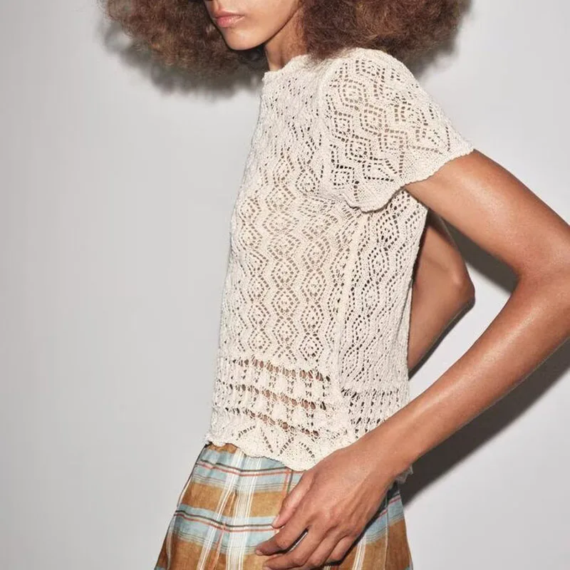 

New Women's Casual round Ne Hollow Me Knitted ort Sve Top Autumn 2025 Faion Slim Fit Sle Regular Sve Length