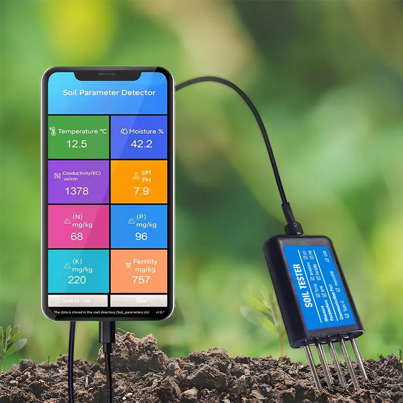 Smart 8-in-1 USB Soil Sensor Tester Real-time Moisture Temperature Salt Analyzer (for NPK)