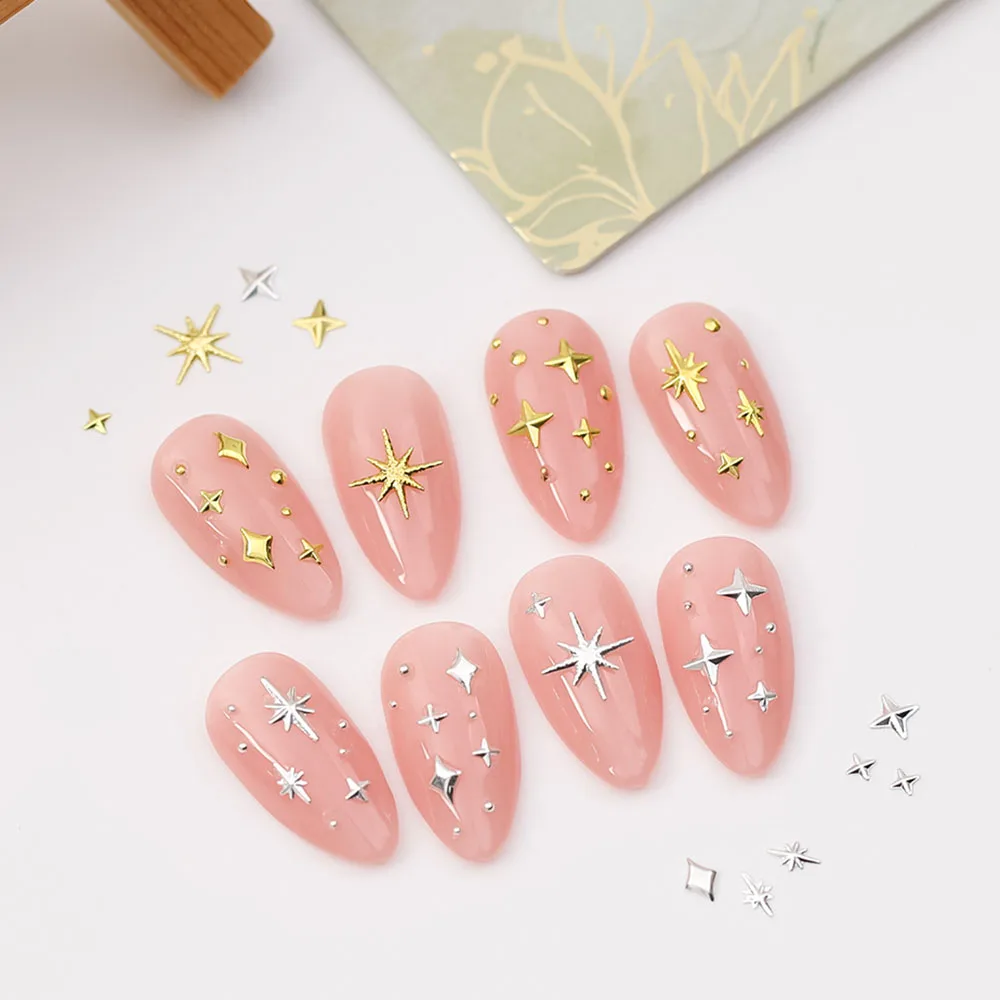 100 Stück Sternenlicht-Zubehör, Nagelnieten, Gold/Silber, Sterne, Licht, Nagelkunst-Charms, Asterismus, zufällige Mischung, Maniküre-Zubehör – Detail 3