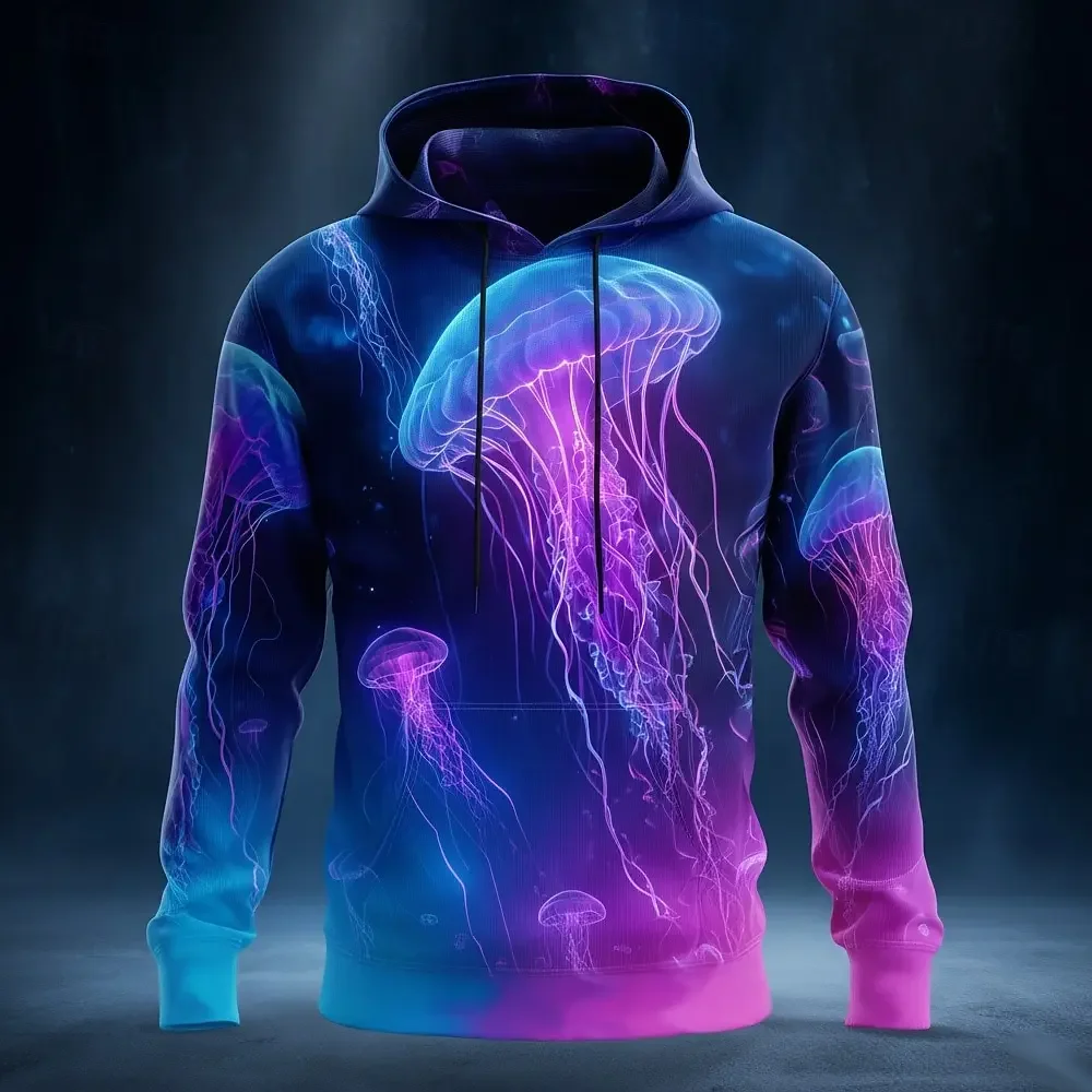 Men Aurora Borealis 3D Print Hoodie Polyester Long Sleeve Pocket Northern Lights Lake Forest Casual Pullover Sweatshirt