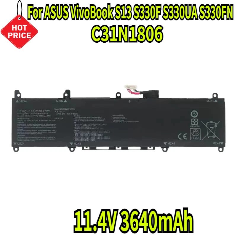 

11.4V 3640mAh C31N1806 Laptop Battery For ASUS VivoBook S13 S330F S330UA S330FN S330FA X330FA X330FL X330UA K330 ADOL K330FA