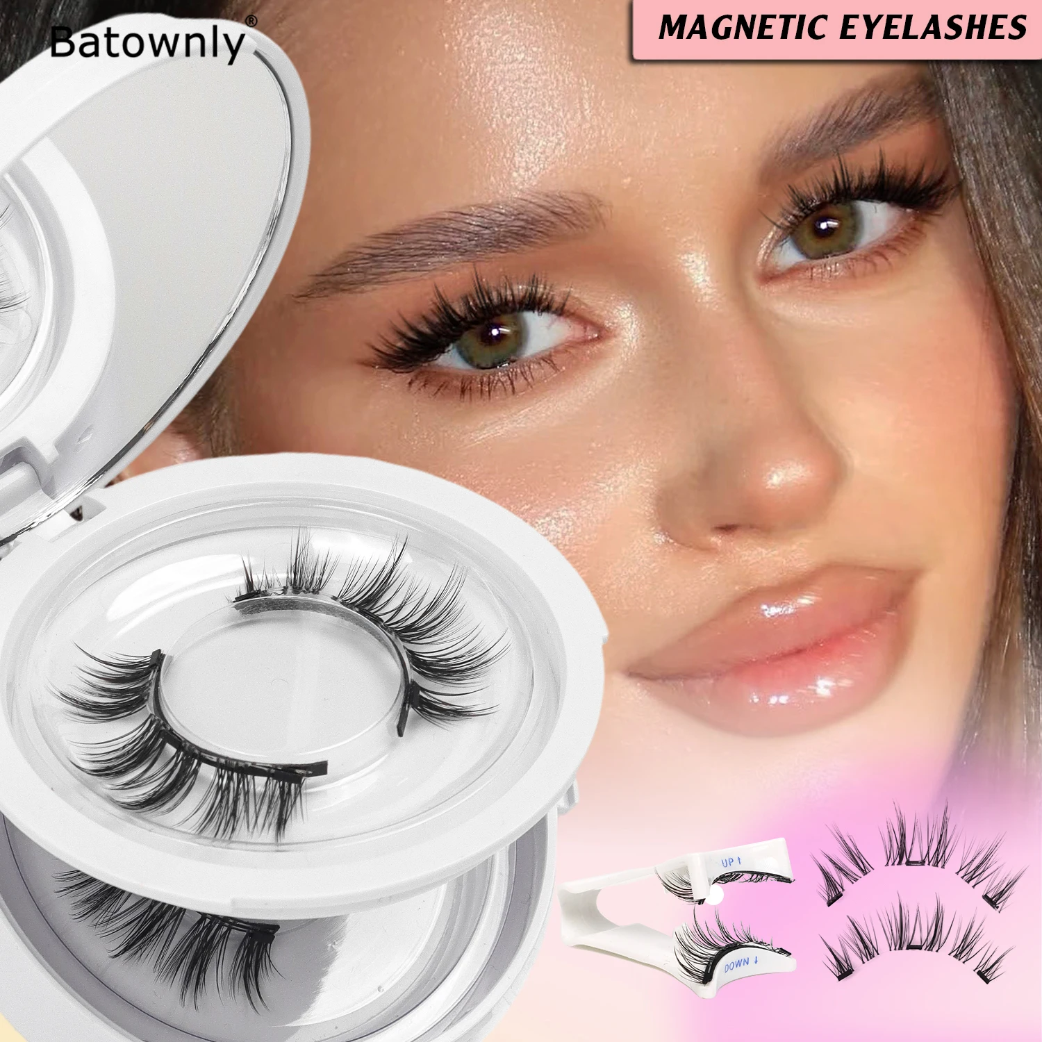 2 paires de cils magnétiques, ensemble de faux cils magnétiques, cils de style tournesol naturel, livrés avec miroir et pince à épiler, faciles à transporter, réutilisables, adaptés aux yeux sensibles, imperméables, sans colle, doux et confortables, adaptés à un usage quotidien