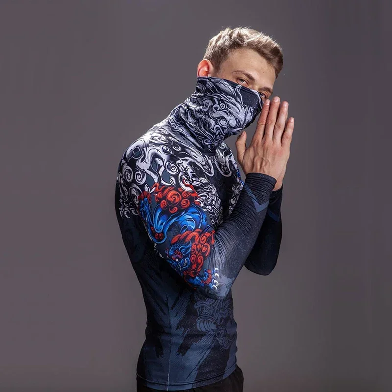 

Men Running Long Choker T Shirt Male Fitness Sport Basketball Football Gym Camping Hiking Riding Bottom Turtleneck Tee Clothes 9