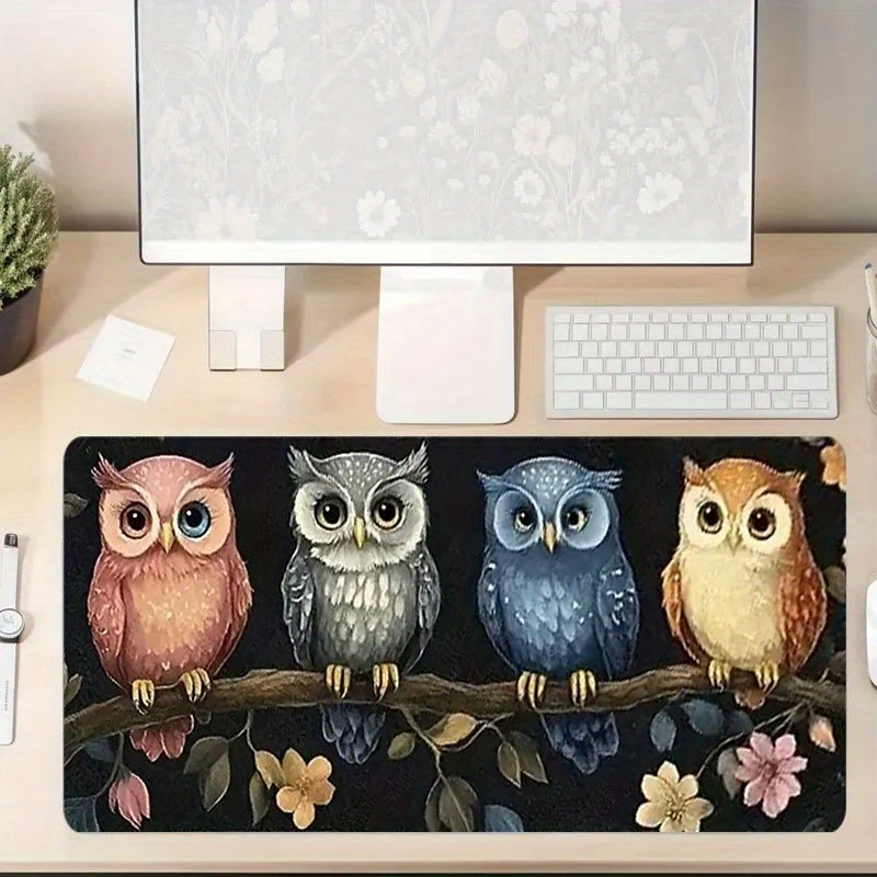 

Four owl-patterned mouse pads with rubber bases are anti-slip and washable, suitable for gamers and home use