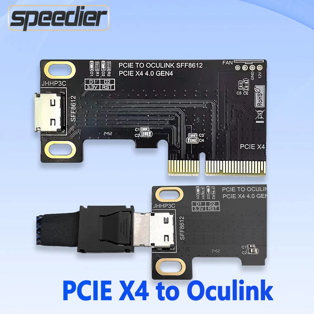 PCIe 4.0 X4 To Oculink  Adapter Card Gen4 To SFF- 8612 8611 Data Cable with Baffles Riser External Graphics Female Connector