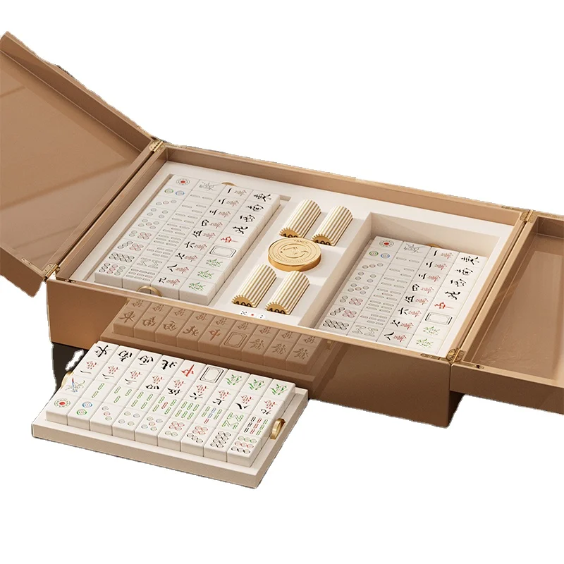 YYHC-Chinese luxury custom mahjong with wooden box 144 mahjong set wooden mahjong gift box