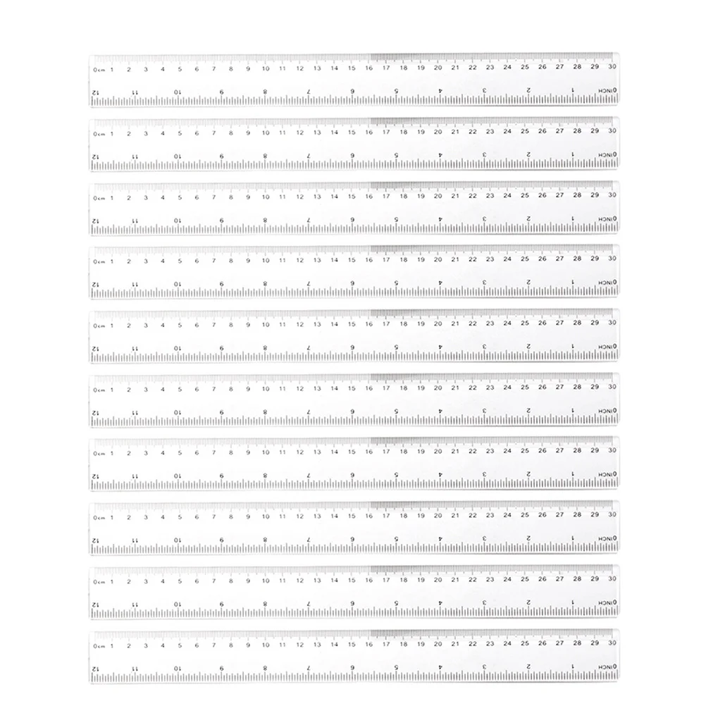 20pcs Clear Plastic Ruler 12 Inch Centimeters Inches Measurement Lightweight Straight Edge For School Office Drawing