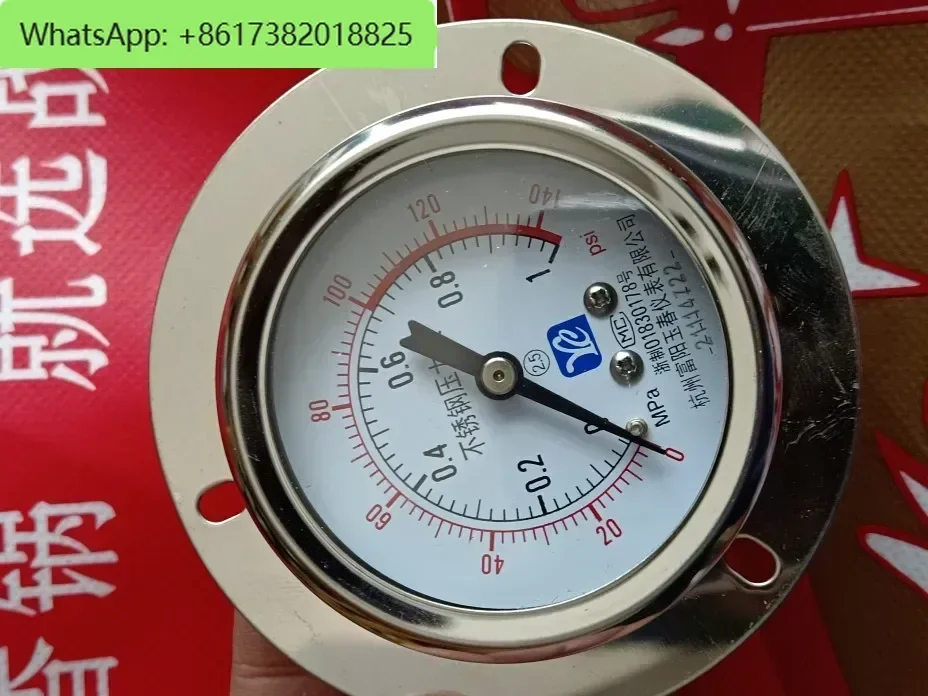 Y60ZTBF 0.6/1/1.6/2.5mpa high temperature anti-corrosion 304 panel mounted axial stainless steel pressure gauge