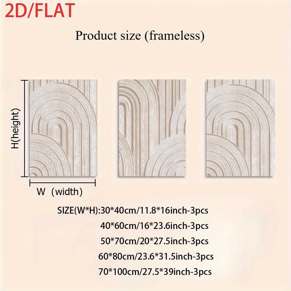 3PCS Frameless,1 set of modern minimalist living room decoration paintings, triptych abstract texture frameless 2D plan