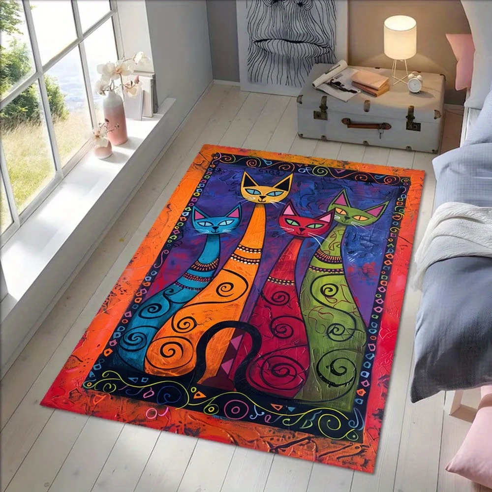 

Нескользящий напольный коврик с ярким кошачьим принтом — красочный ковер из полиэстера для гостиной, спальни, игровой комнаты, прачечной и общежития