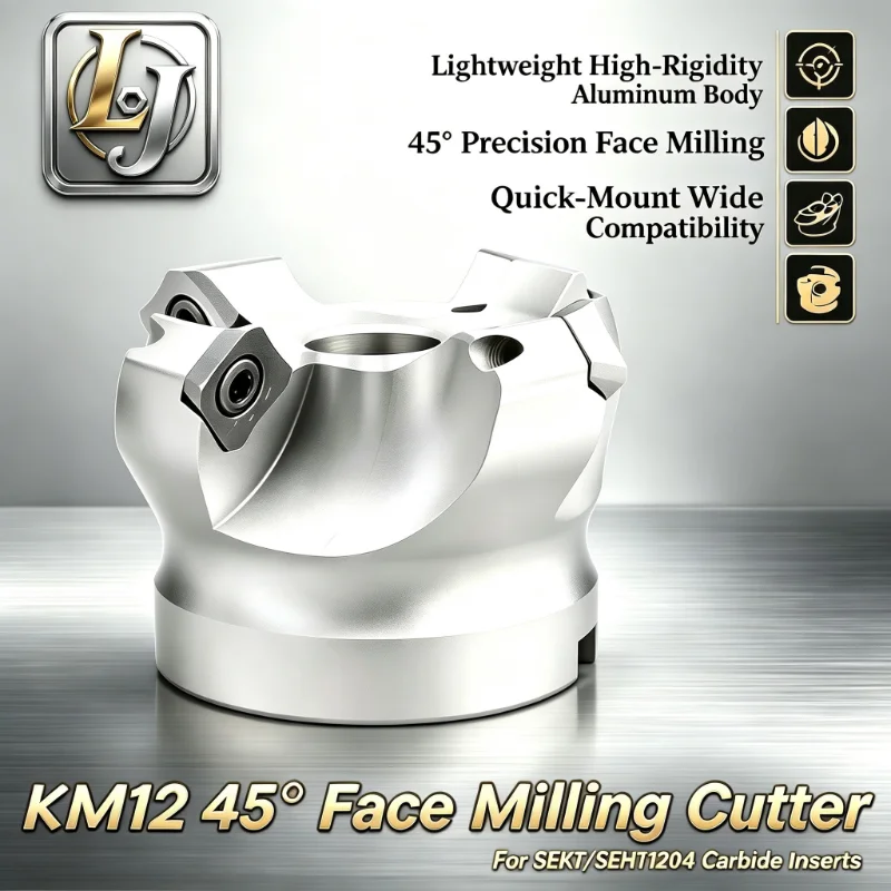 High Efficiency KM12 45° Indexable CNC Face Milling Cutter Head Aluminum Body 50-250 Fast Feed for SEKT SEHT1204 Carbide Inserts