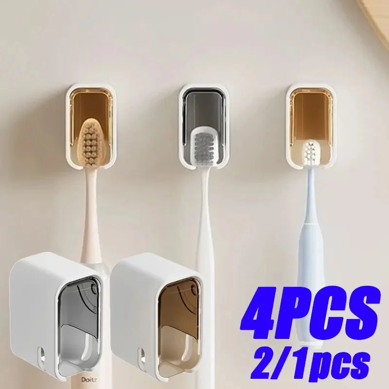 Punch-Free Wall Mounted Toothbrush Holder Bathroom Electric Toothbrush & Mouthwash Cup Storage Organizer