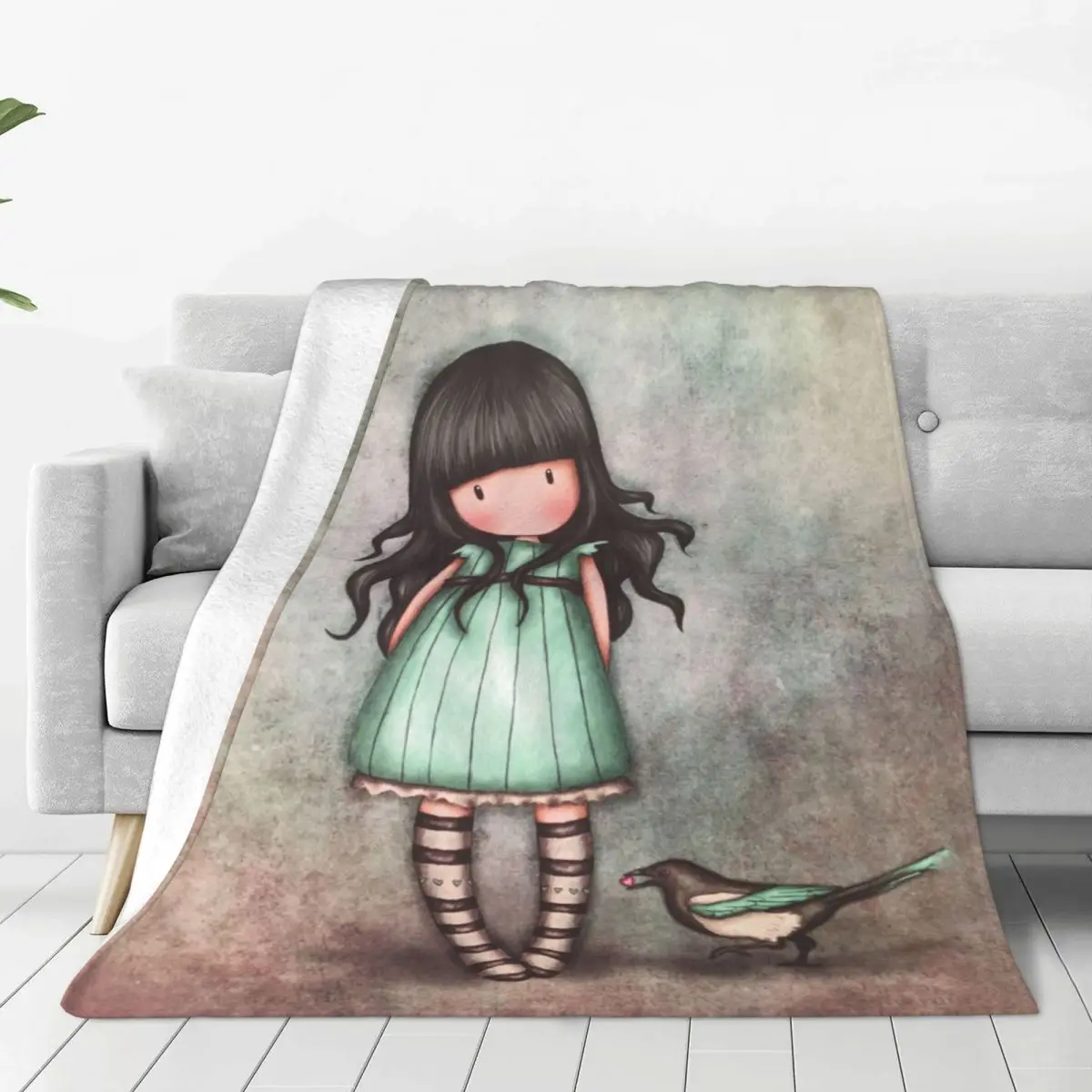 S-Santoro Gorjuss Doll Blanket Cover Flannel Art Cute Cartoon Lightweight Throw Blanket for Car Sofa Couch Bed Rug