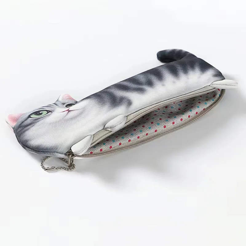 Creative Simulation Cat Pencil Case Cartoon Student Cute Pencil Case Stationery Bag Printed Cat Cosmetic Bag Coin Purse Holiday