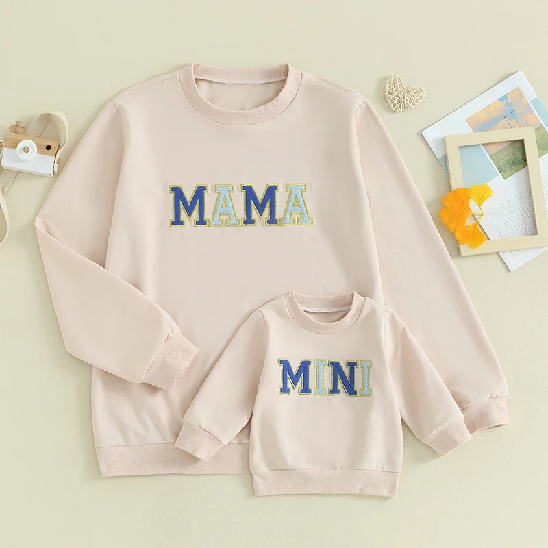 Mommy and Me Matching Outfits Letter Print Crewneck Pullover Sweatshirt Long Sleeve Shirt Tops Baby Clothes