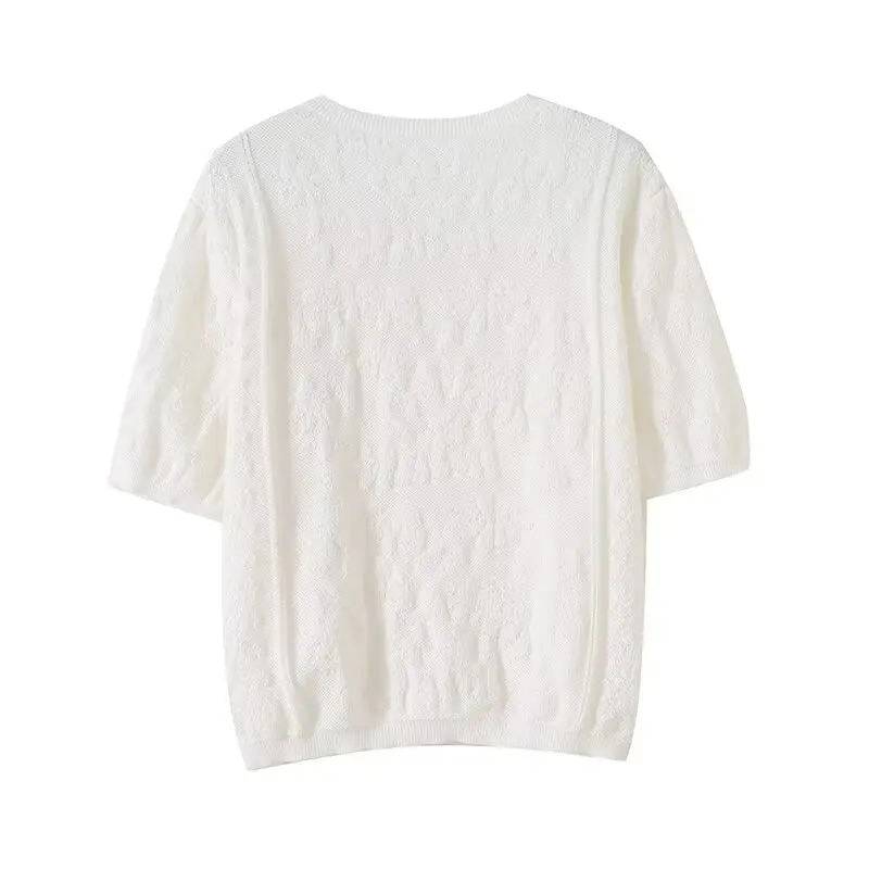 Willshela Camicia da donna lavorata a maglia bianca alla moda girocollo maniche corte Camicetta Mujer casual da donna chic femminile