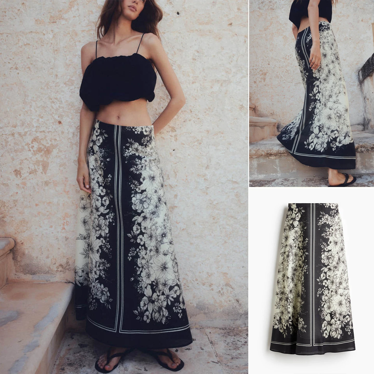 

Летняя женская свободная модная повседневная юбка из смешанного волокна с высокой талией, длинная юбка трапециевидной формы, полиэстер с цветочным узором...