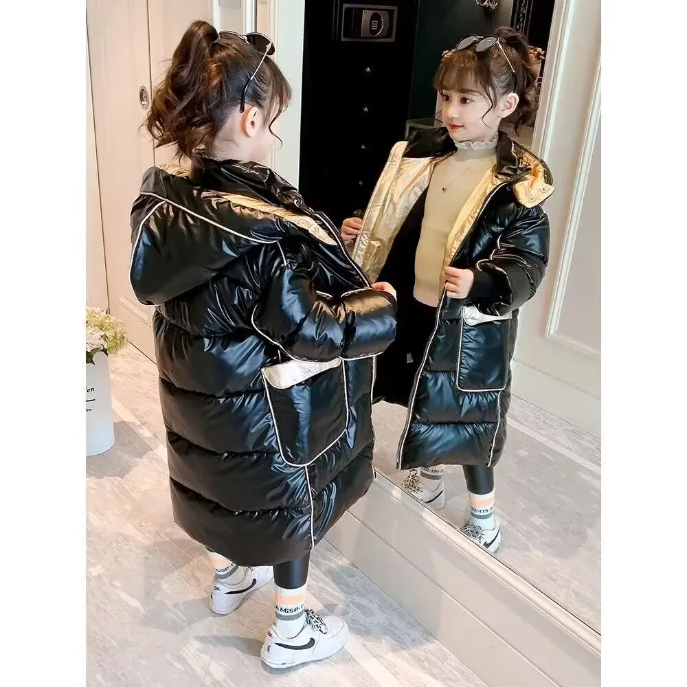 Girls Winter Down Jacket Kids Coat Waterproof Shiny Hooded Children Outerwear Clothing 5-14 Year Teenage Kids Parka Snowsuit