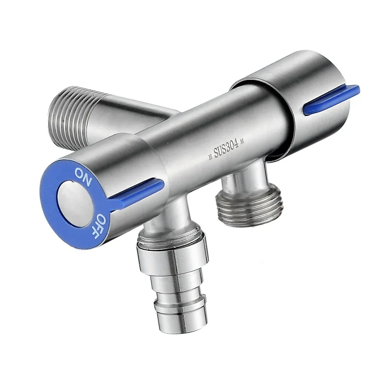 G1/2 304 Stainless Steel Valves One Into Two Out Double Handle Dual Control Angle Toilet Water Inlet Switch Faucet