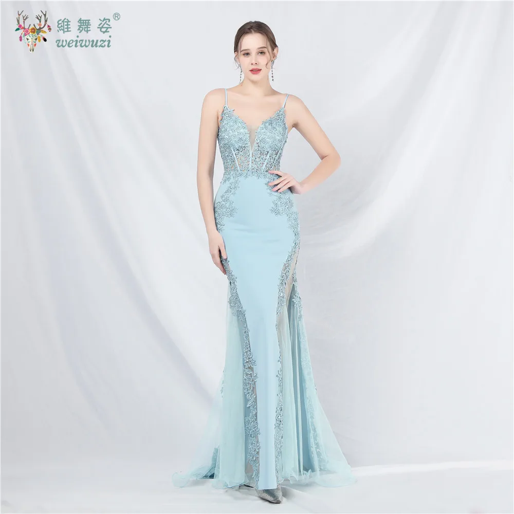 

Sexy See Through Lace Prom Evening Dresses Women Elegant Luxury Mesh Bridesmaid FishTail Dresses Birthday PartyV-Neck Maxi Dress