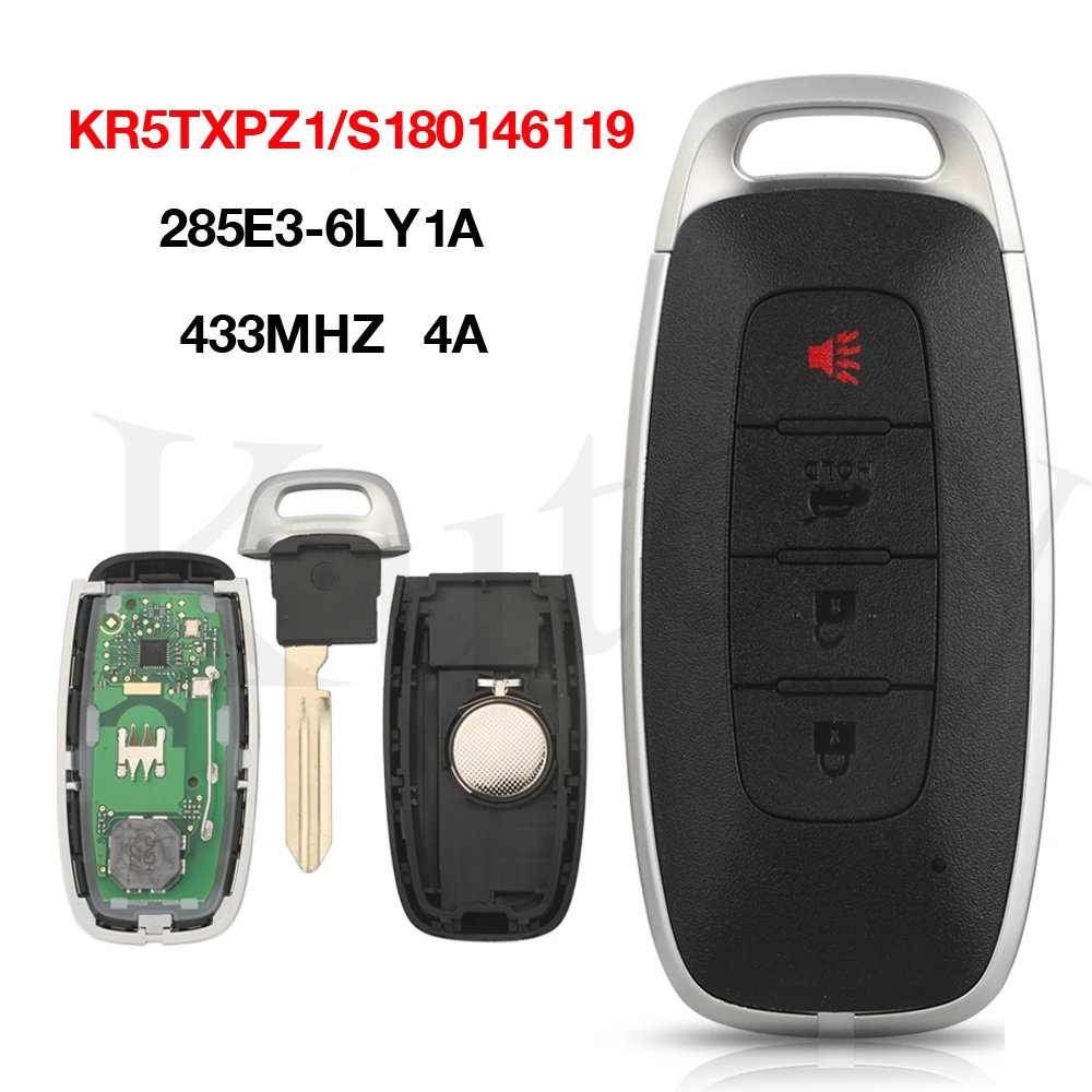 

jingyuqin S180146119 KR5TXPZ1 433MHz 4A 285E3-6LY1A Car Remote Control Key For Nissan Versa 2023 2024 Auto 4BT Smart Keyless Fob