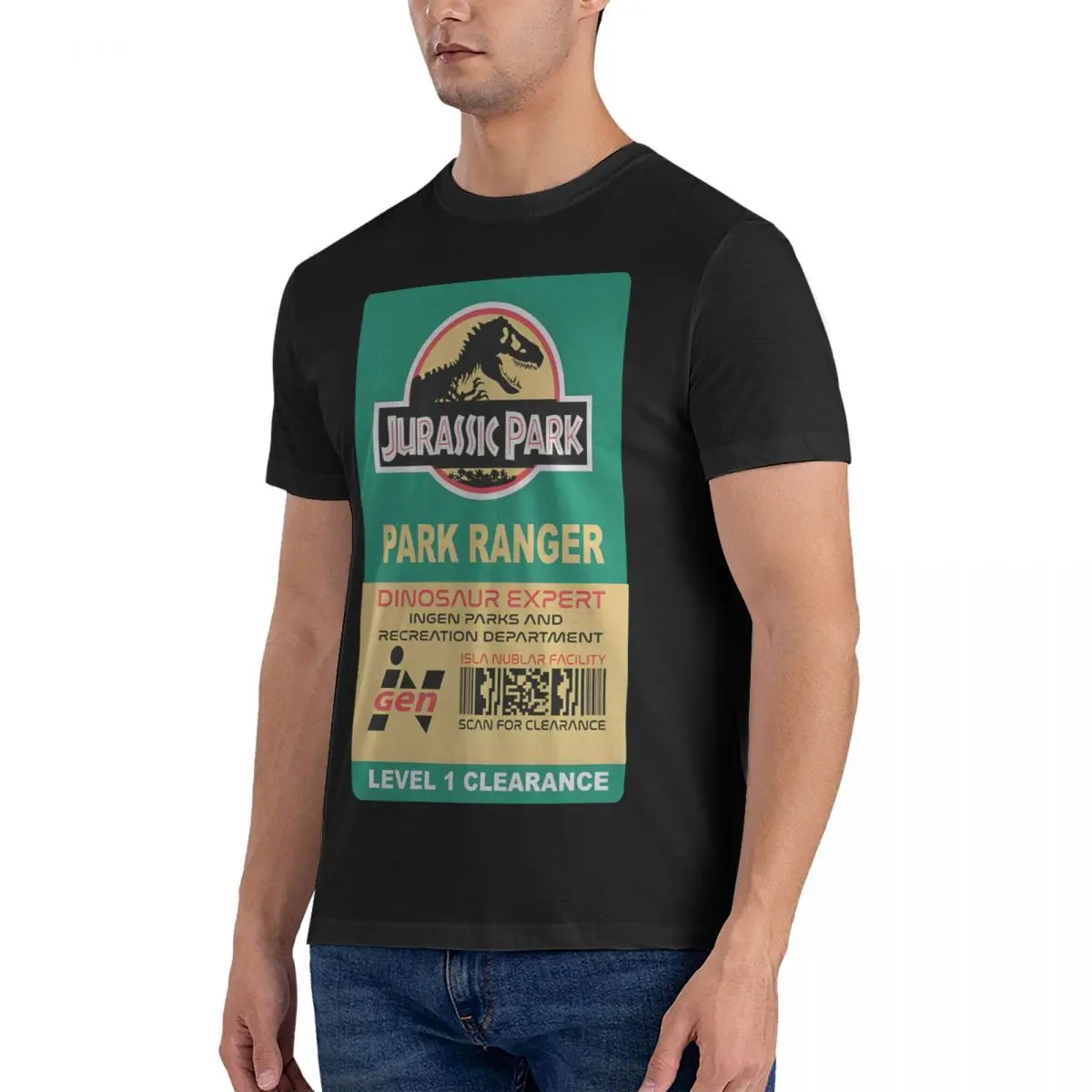 Parkranger Card T Shirt Men's Cotton Fashion T-Shirt O Neck Jurassic Park Dinosaurs Film Tees Short Sleeve Tops 6XL