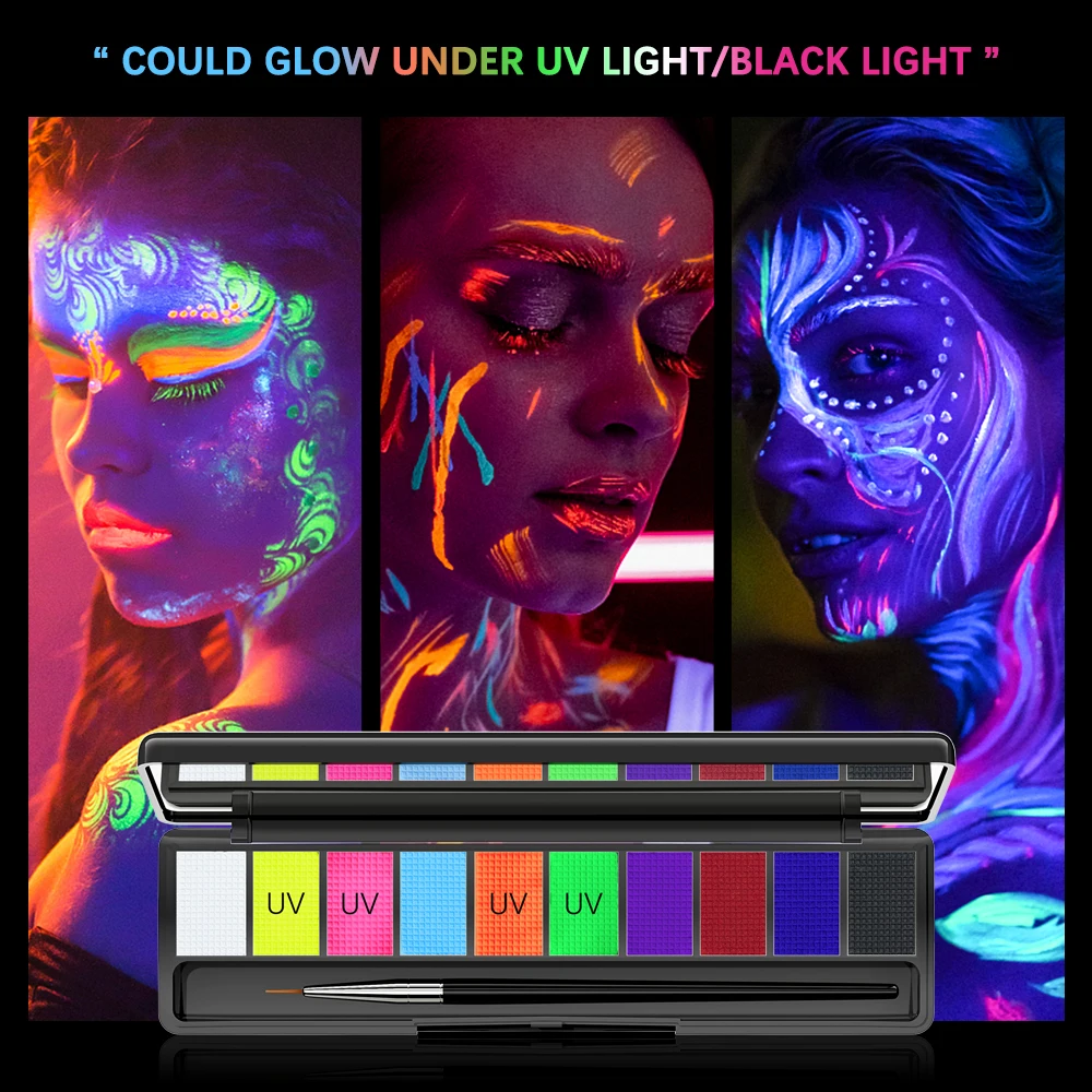 10 Kleuren Gloeien Fluorescerende Neon Olie Gezicht Body Art Verf Uv Glow Olieverf Halloween Feest Verkleedkleding Schoonheid Beginnende Make-Up