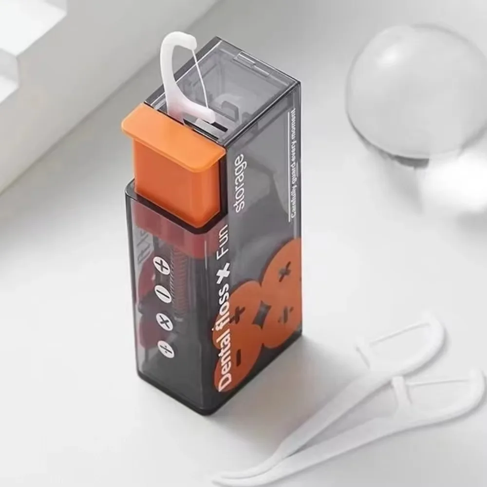 Portable Floss Dispenser Includes 10Pcs Floss Automatic Ejectable Floss Organiser Oral Care Press-on Disposable Flossing Sticks
