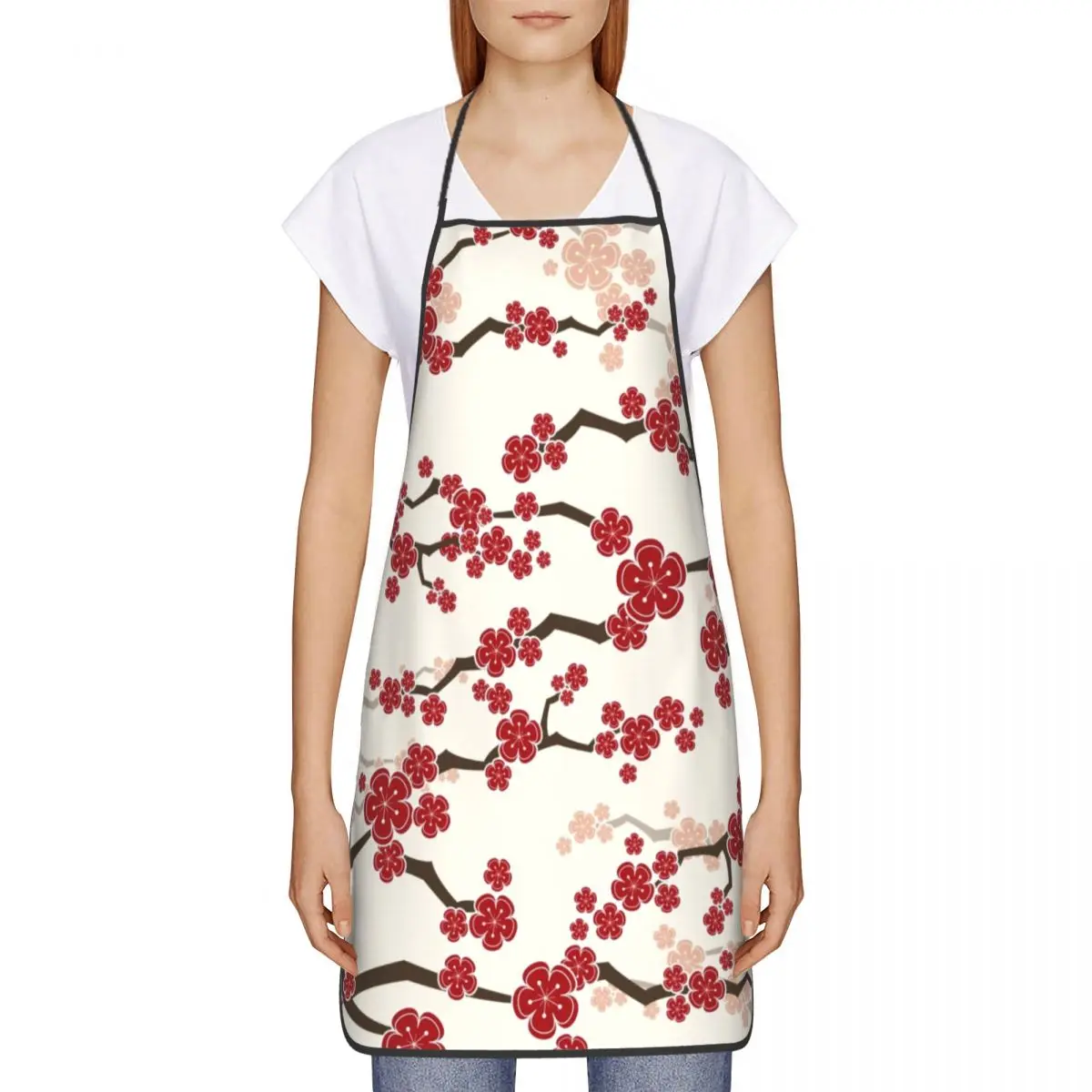 Red Oriental Cherry Blossoms Bib Aprons Men Women Kitchen Chef Zen Japanese Sakura Flowers Tablier Cuisine for Cooking Baking