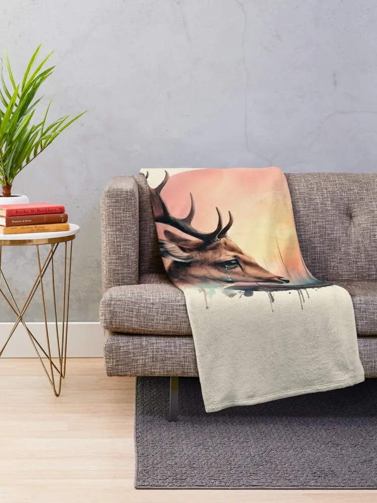 Crying deer, sick forest - save nature! Throw Blanket Moving Weighted Beautifuls Blankets