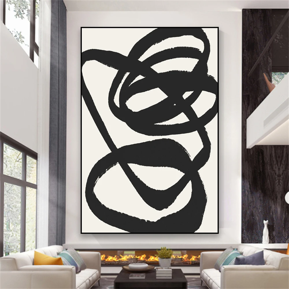 Modern Black Line Wall Art Poster Abstract Beige Neutral Wall Art Print Canvas Painting Scandinavian Boho Large Home Decoration