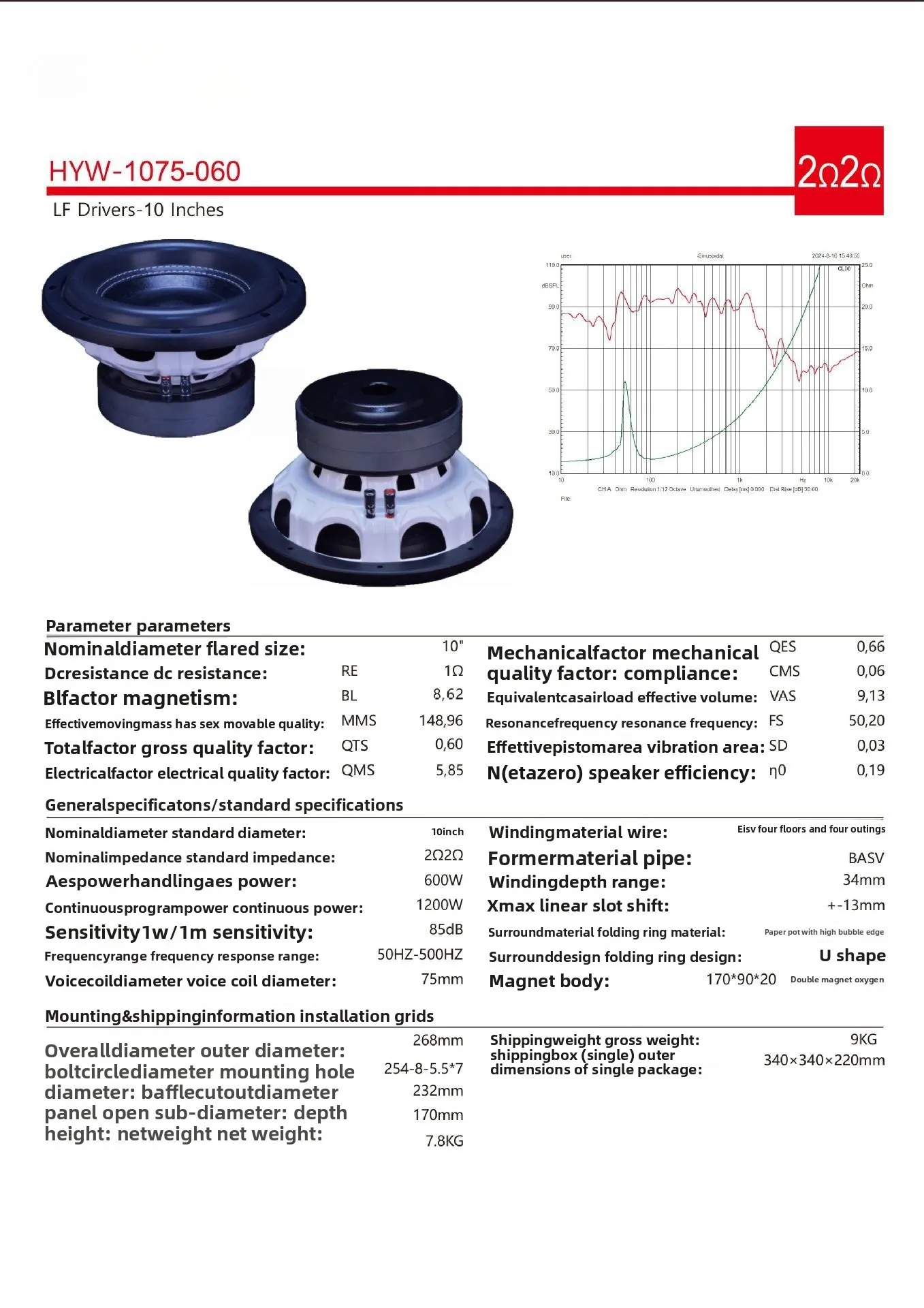 

Auto Parts Dual 2 Ohm 10 inch 75 core dual magnetic high power double voice coil cannon side car subwoofer sound horn