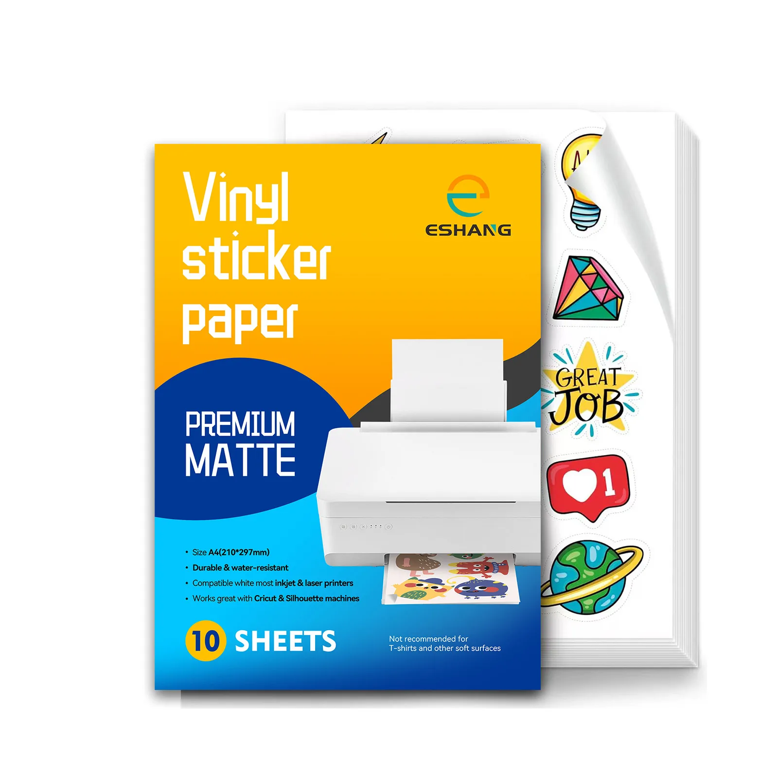 

10 Sheets - Printable Matte Vinyl Sticker Paper, A4 Size (8.3x11.7 Inches) For Inkjet Printer