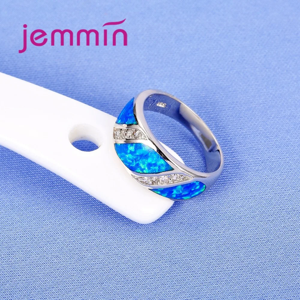 White CZ Blue Opal Ring for Women Fashion Hot Sale Opal Jewelry Gift Cocktail Rings for Party Gift