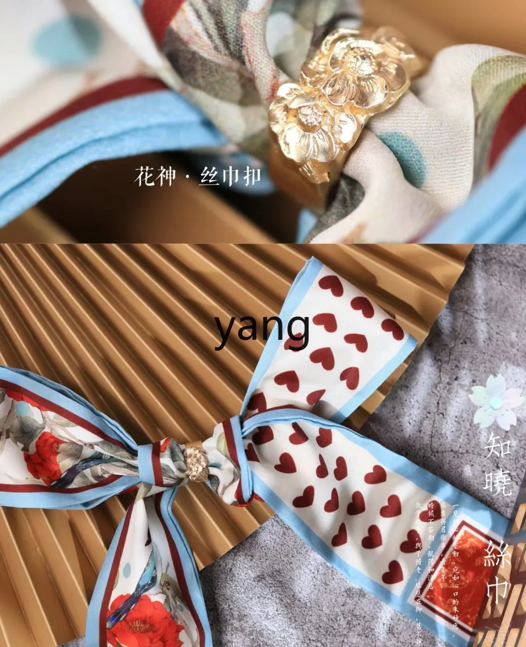 Yjq Flower God Series Silk Scarf with Scarf Buckle Small Long Hair Band Tied-up Hair Tied Bag Decoration