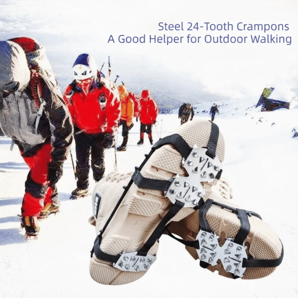1Pair New Anti-Slip 24 Teeth Ice Claw Universal Shoe Covers Ice Gripper Spike Spike Snow Shoes Crampons Winter Outdoor For Shoes