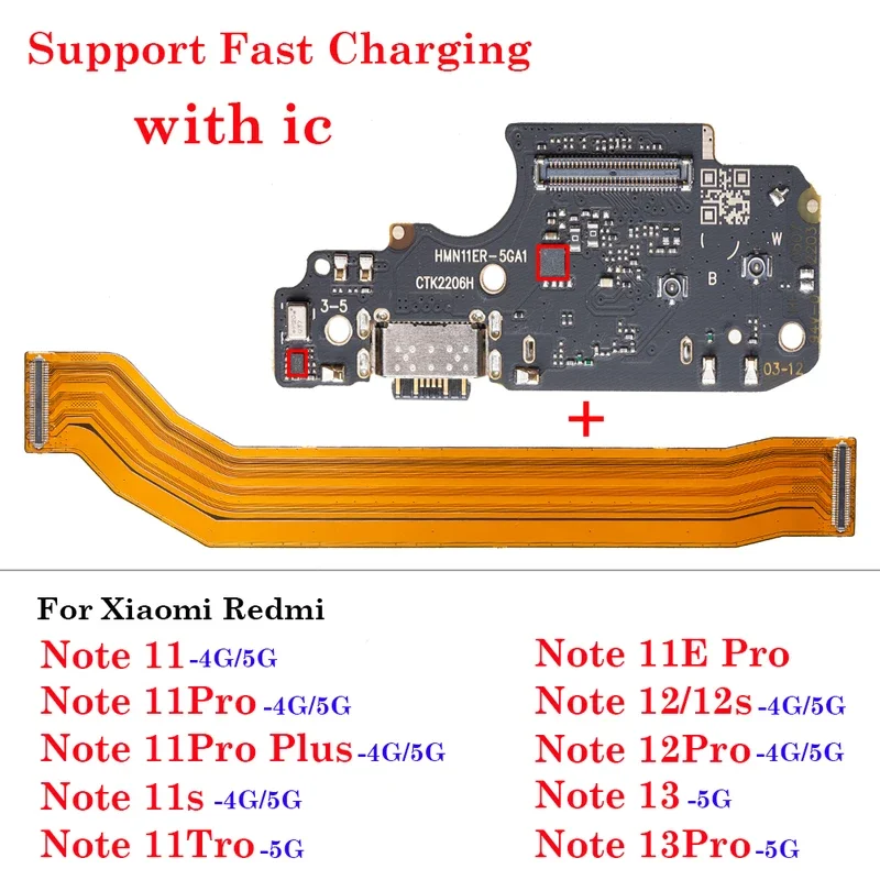 USB Charging Port Dock Connector Charger Board Motherboard Flex Cable For Redmi Note 11 E 11T 12 S 13 Pro Plus 4G 5G