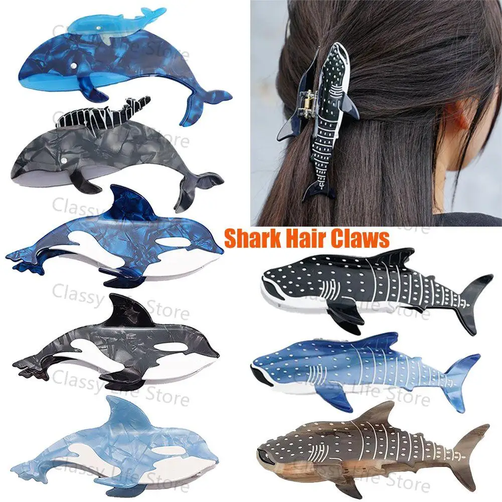 Pinces à cheveux requin marin de dessin animé, pince en acétate de baleine bleue, griffe de crabe, série océan, accessoires de diadème, cadeaux mignons