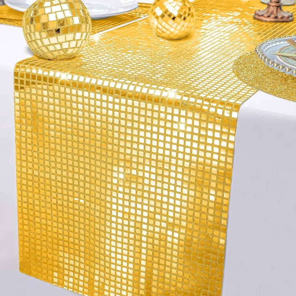 

Unique Glitter Disco Table Runner Sequin European Style Table Cover Mirror Design Dining Table Decoration Birthday