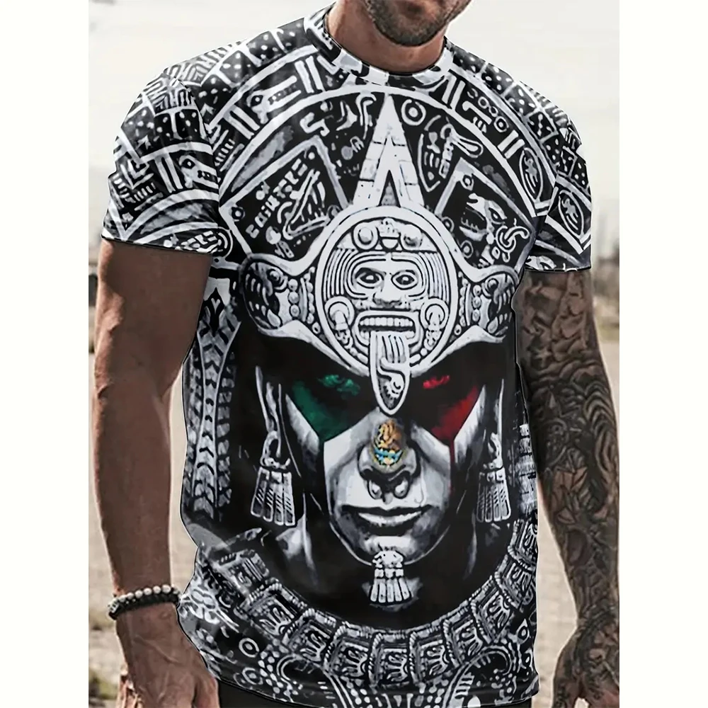 

Men's Vintage T-shirt Mexican Mage Statue Print Neutral Street T-shirt Men's Fitness crewneck Casual T-shirt Outdoor Fashion tee